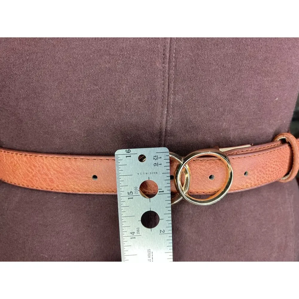 belt  vegan leather tan interlocking circles buckle gold